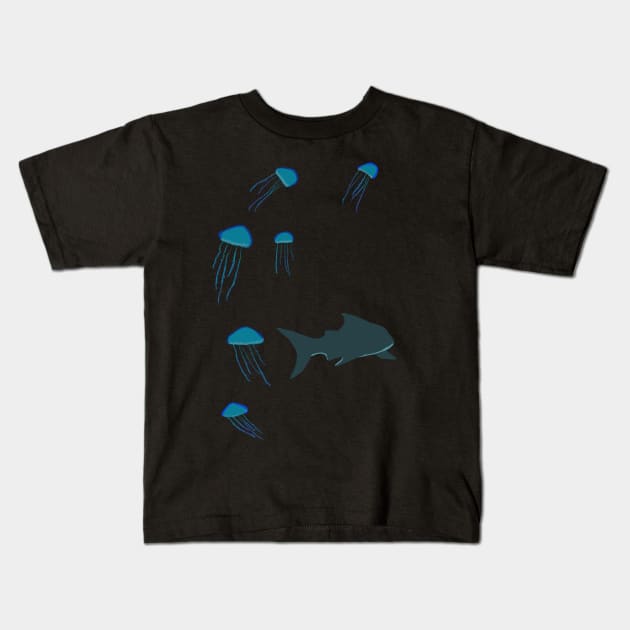 Sharks and Jellyfish Kids T-Shirt by pastelwhale